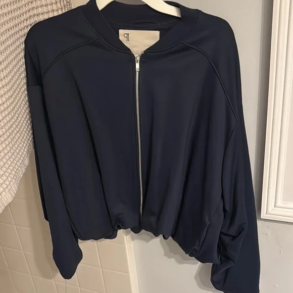 Pilcro ( Anthropologie ) Blue Bomber Jacket with Cropped Silhouette - Picture 1 of 5